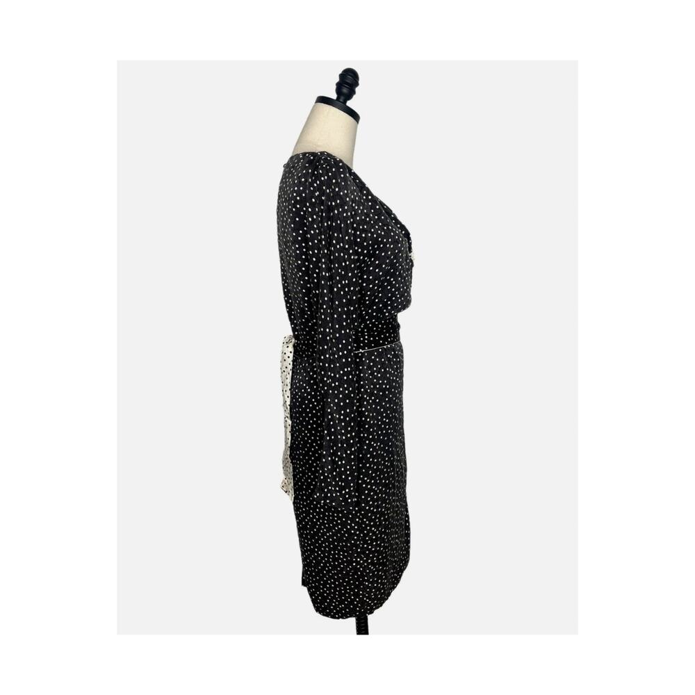 Flora Kung New York 8 100% Silk Polka Dot Dolman Sleeve Dress Black Cream 1980s - Picture 4 of 13